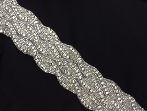 زفاف - Rhinestone Beaded Wave Bridal Accessory Crystal Trim 1yd Applique Headband Dress Embellishment