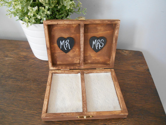 Свадьба - Rustic Personalized Ring Box His and Her's Custom color engraved, ring bearer pillow, chalkboard or wood tag