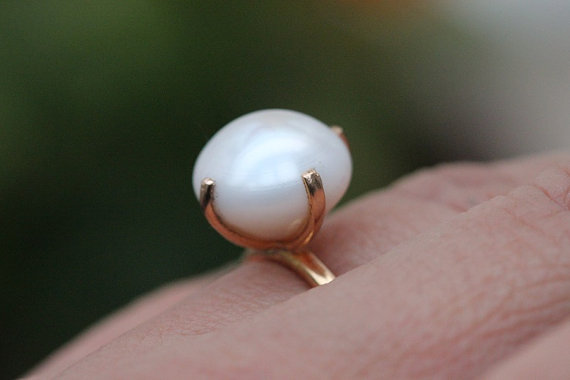 Hochzeit - 18k Gold Ring - Gold Pearl Ring - Wedding Ring - Engagement Ring  - Anniversary Ring - Pearl Promise Ring - Gift for her