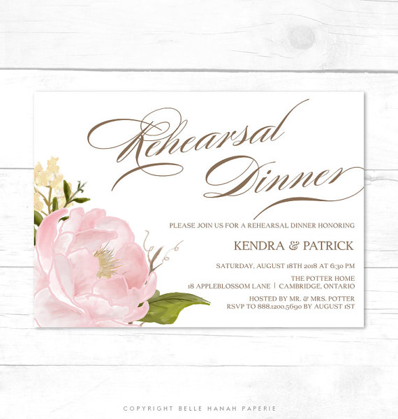 Свадьба - PRINTABLE Invitation - Pink Watercolor Peony Rehearsal Dinner Invitation - Hand drawn Flowers - Belle Peony - Customizable to Any Event