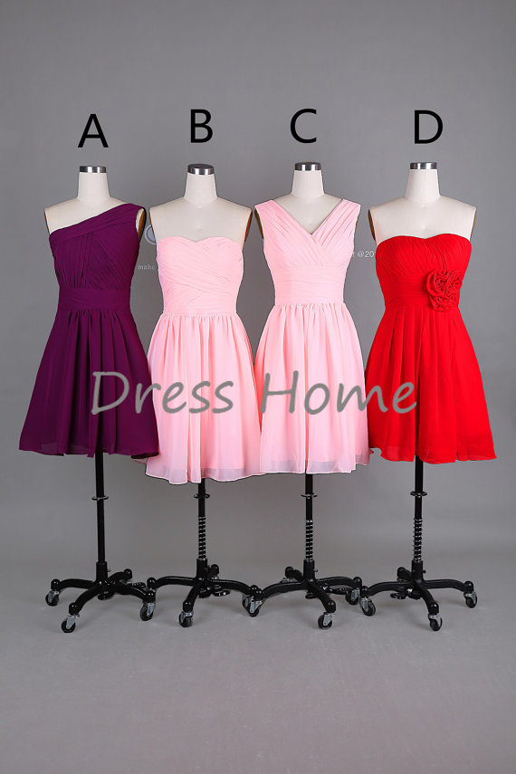 Свадьба - Chiffon Short Bridesmaid Dress/Purple Bridesmaid Dress/Pink Bridesmaid Dress/Short Red Bridesmaid Dress/Cheap Wedding Party Dress DH364