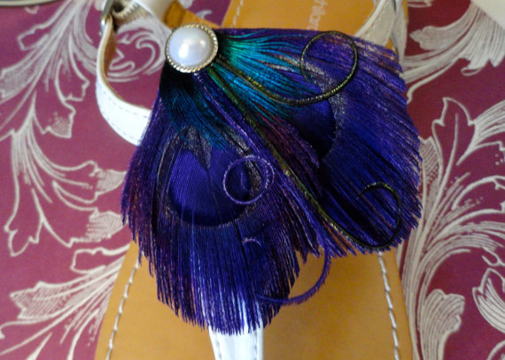 زفاف - Heart and Soul Purple Peacock Shoe Clips