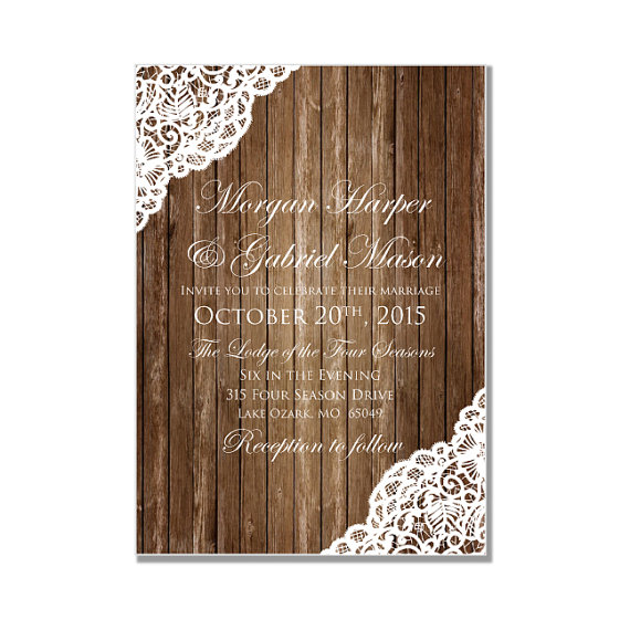 Hochzeit - Rustic Wedding Invitation - Country Chic - Rustic Wood Lace - Lace Wedding - DIY Wedding Invitations - INSTANT DOWNLOAD -  Microsoft Word
