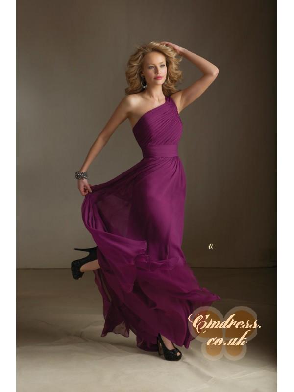 زفاف - A-line Chiffon One Shoulder Natural Waist Floor-Length Bridesmaid Dress
