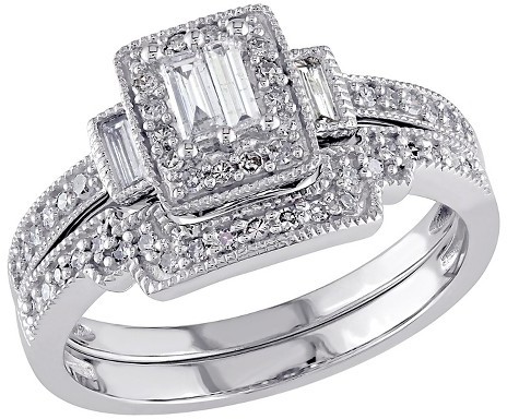 Hochzeit - Allura 2/5 CT. T.W. Parallel Baguette and Round Diamond Bridal Set in 10K White Gold (GH) (I1-I2)