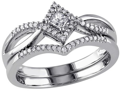 Wedding - Allura 1/4 CT. T.W. Princess Cut and Round Diamond Bridal Set in Sterling Silver (GH) (I2-I3)