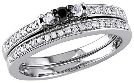 Hochzeit - Allura .05 CT. T.W. Round Black Diamond and .2 CT. T.W. White Diamond Bridal Set in Sterling Silver (I3)