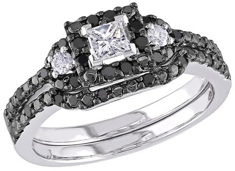 Hochzeit - Allura .3 CT. T.W. White Diamond with .2 CT. T.W. Black Diamond Bridal Set in 10K White Gold (GH) (I1-I2)