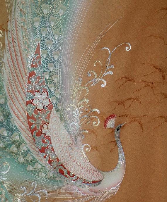 زفاف - Silk Kimono Wrap/Shawl/Scarf/Shrug..Peacock..Bridal/Wedding Gift..Florals..Seafoam Blue/Golden Brown/Rose..Glitter..see Clutch to match