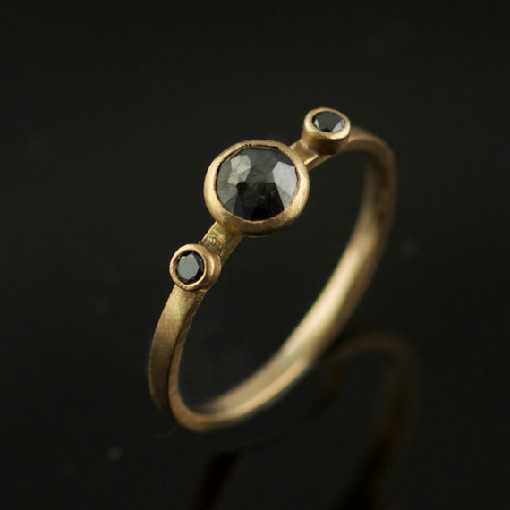 Mariage - Sale Season Special Ready to Ship Eco Engagement Ring Recycled 14k gold Ethical Black Diamonds Handmade in Portland OR VK Designs