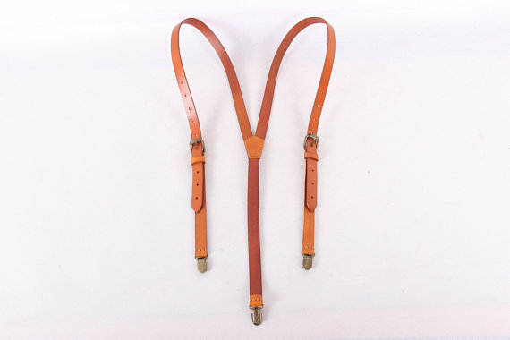 Mariage - Hand Stitched Brown Wedding Leather Suspender Mens Suspenders Party Suspenders Casual Suspenders 0191