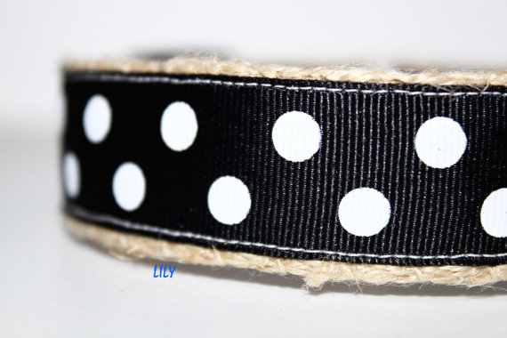 Mariage - Black & White Polka Dot Dog Collar / Adjustable Dog Collar / Wedding Dog Collar / Polka Dot Collar / Anniversary Dog Collar / Lily