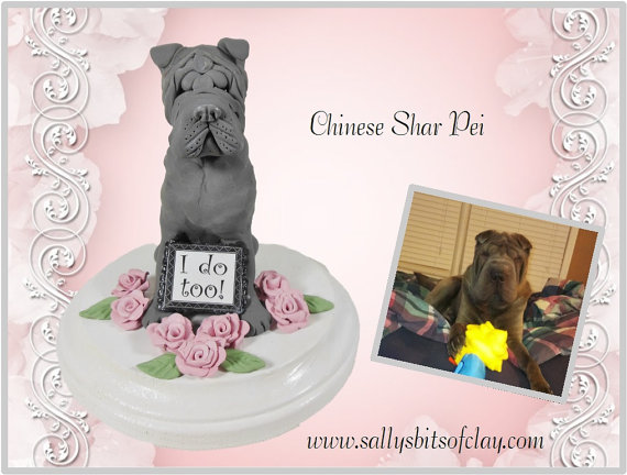 Hochzeit - Custom Pet Dog Cat Wedding Cake Topper on 5 inch wooden base with ONE figure OOAK Handsculpted by Sallys Bits of Clay
