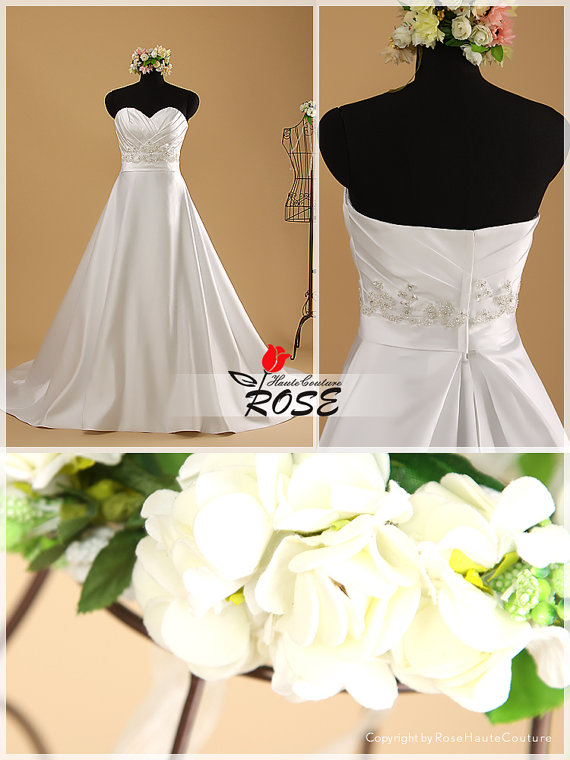 زفاف - Simple Sweetheart Satin A Line Wedding Dress with Beads Detail Style WD095