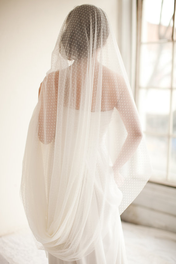 Hochzeit - Dotted Point d' Esprit Cathedral Veil, Bridal Veil, Swiss Dot Veil - Sophia  MADE TO ORDER- Style 7113