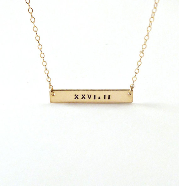 Свадьба - Gold Bar Necklace Roman Numeral Name Necklace Personalized Jewelry Gifts Bridal Gift Engraved necklace Name plate necklace