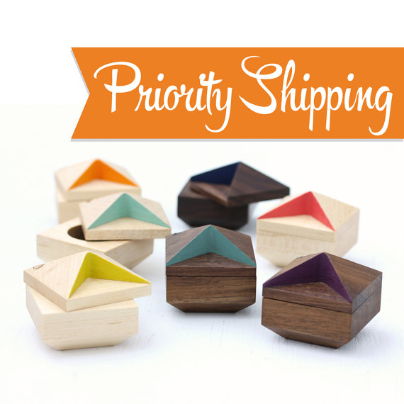 Wedding - PRIORITY SHIPPING Pixie modern engagement / wedding ring / ring bearer box handmade to order