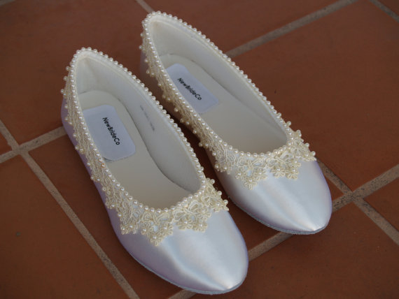Hochzeit - Wedding Flat Shoes Ivory Off-white White