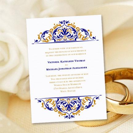 Mariage - Printable Wedding Invitation Template "Grace" Navy & Gold  