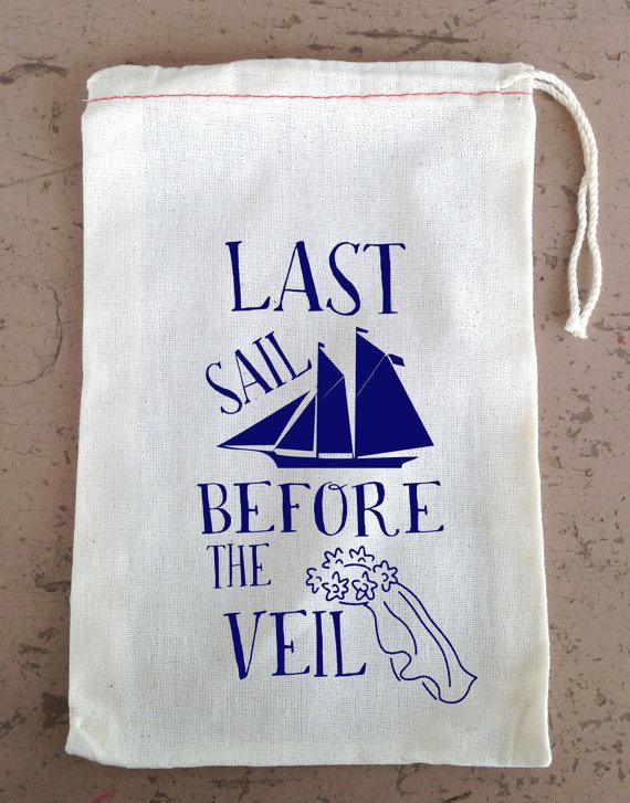 Mariage - Bachelorette Party,  Hangover Kit, Drawstring Favor Bags, Last Sail Before the Veil, Cruise