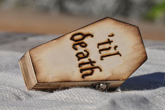 Wedding - Personalized Ring Bearer Coffin-Halloween Wedding- Rustic Wedding- Ring Bearer Pillow Alternative