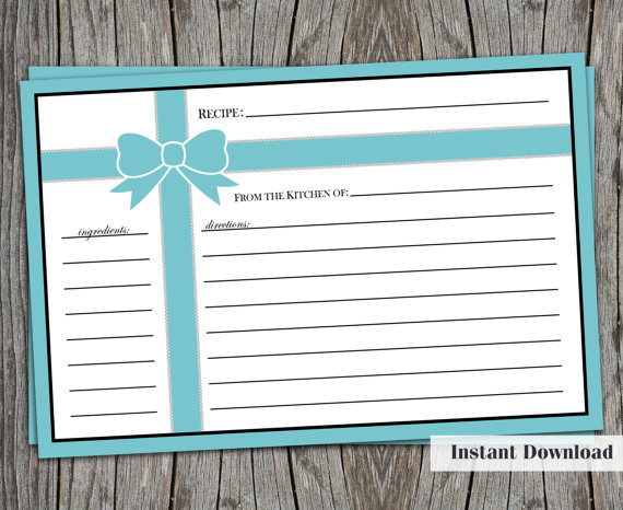 Wedding - Breakfast at Tiffany's Recipe Card - Instant Download Bridal Shower Printable Recipe Card