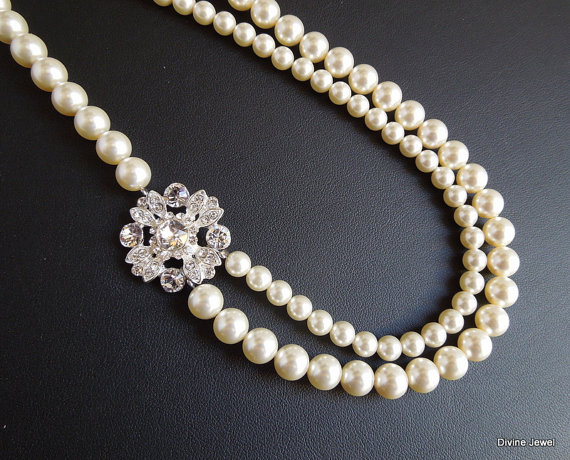 Mariage - Bridal Pearl Necklace,Ivory Pearl Bridal Jewelry,Pearl Rhinestone Necklace,Bridal Rhinestone Necklace, Rhinestone Brooch,Choker,COLLEEN