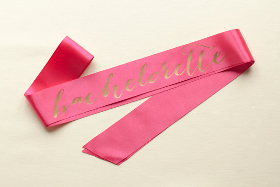 Свадьба - Bachelorette Sash - Gold on Pink