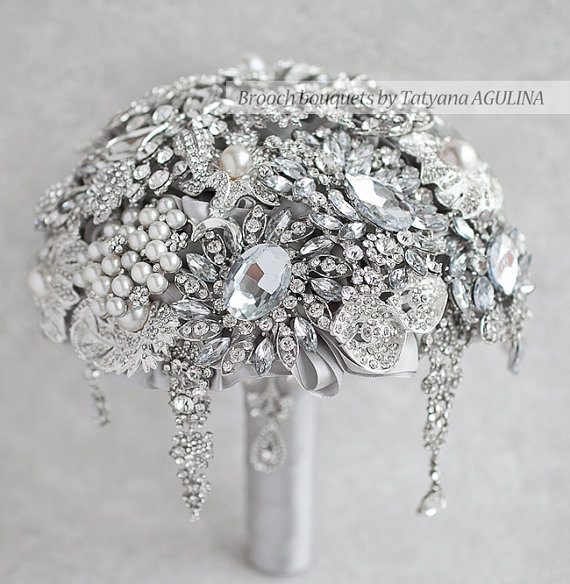 زفاف - SALE Ready to ship Brooch bouquet. Gold or Silver wedding brooch bouquet.Crystal bouquet Ready to ship!