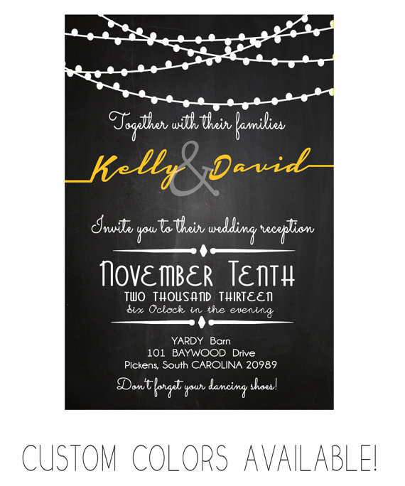 زفاف - Wedding Reception Invitation Card Chalkboard Modern  Stringlight- INVITATION Printable DIY (002) Digital Downloadable Printable File (.jpg)