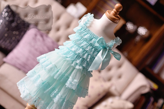 Mariage - Aqua Lace Flower Girl Dress, baby lace dress, Country Flower Girl dress, Rustic flower Girl dress, Layered lace dress, tiered lace dress