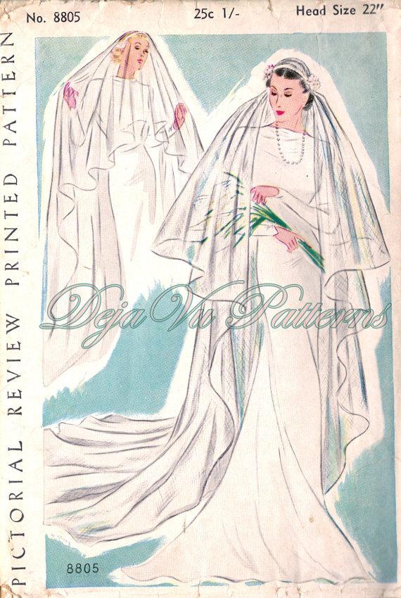 Mariage - Pictorial Review 8805 Gorgeous Vintage 1930s Bridal Veil Sewing Pattern