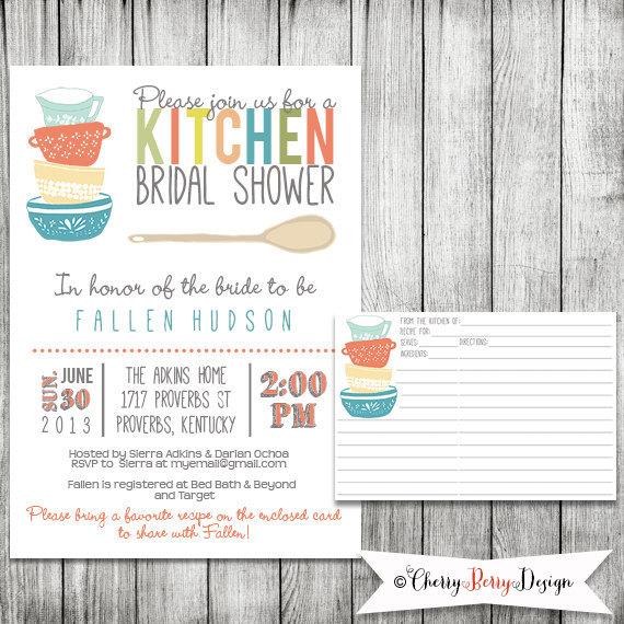 Wedding - Kitchen Bridal Shower Invitation - Printable file 5 x 7 and Matching Recipe Card