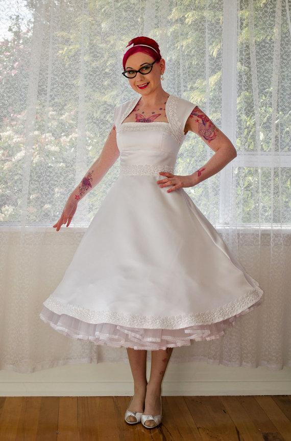 Wedding - 1950s 'Veronica' White Wedding Dress with Guipere Lace trim - Custom Made to Fit