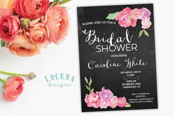 Hochzeit - Chalkboard Bridal Shower Invitation, Floral Shower Invite, Floral Bridal Shower, Rustic Bridal Shower Invite