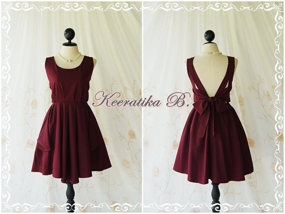 Hochzeit - A Party - V Shape Backless Dress Maroon Red Dress Backless Party Dress Cocktail Prom Dress Backless Maroon Bridesmaid Dress Custom Made