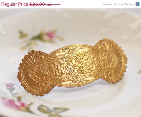 Mariage - SALE ART Deco Brass Barrette,Ornate Brass Filigree French Barrette,Large Golden Hair Clip,Bridal Hair Jewelry,Vintage Style Glamour,Old Holl