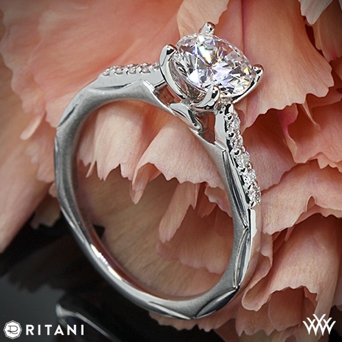 زفاف - 18k White Gold Ritani 1RZ2841 Modern Solitaire French-Set Diamond Band Engagement Ring