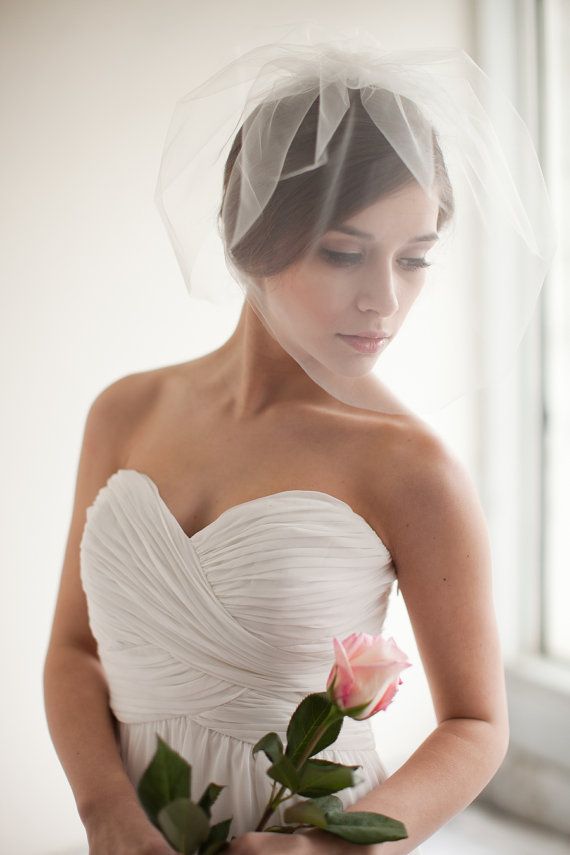 Hochzeit - Double Layer Tulle Blusher Veil, Tulle Veil, Birdcage Veil, Wedding Veil, Bridal Veil - Chloe - Style 7313