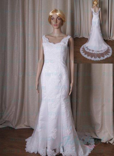زفاف - LJ208 Illusion lace back strappy mermaid wedding dress