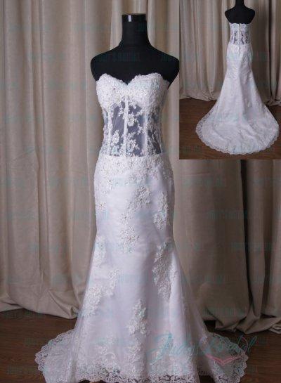 زفاف - LJ209 sexy see through midriff lace mermaid wedding dress