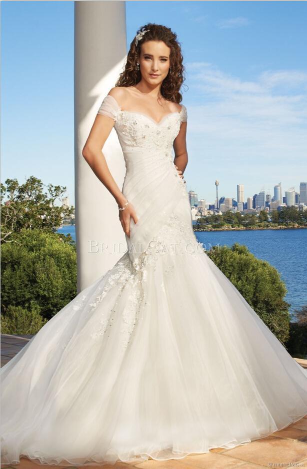 Hochzeit - 2015 Fashion Beaded Organza Mermaid Wedding Dresses With Off The Shoulder Straps Online with $142.83/Piece on Hjklp88's Store 