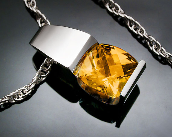 Mariage - citrine necklace - November birthstone - Argentium silver -  wedding - eco-friendly - yellow - gemstone jewelry - 3431