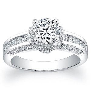 Wedding - Ladies platinum pave and channel diamond engagement ring 0.66 ctw G-VS2 wih 1ct Round White Sapphire Center