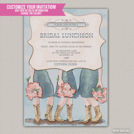 Свадьба - Cowboy Boots Bridesmaid's Luncheon Invitation - Custom Bridal Shower Invitation - DIGITAL -  DIY Printable Invitation