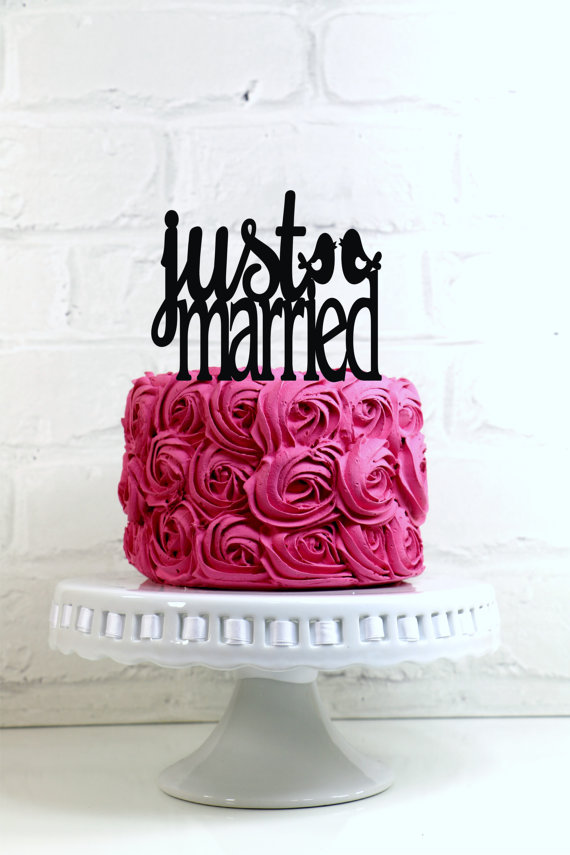 Hochzeit - Just Married Wedding Cake Topper or Sign