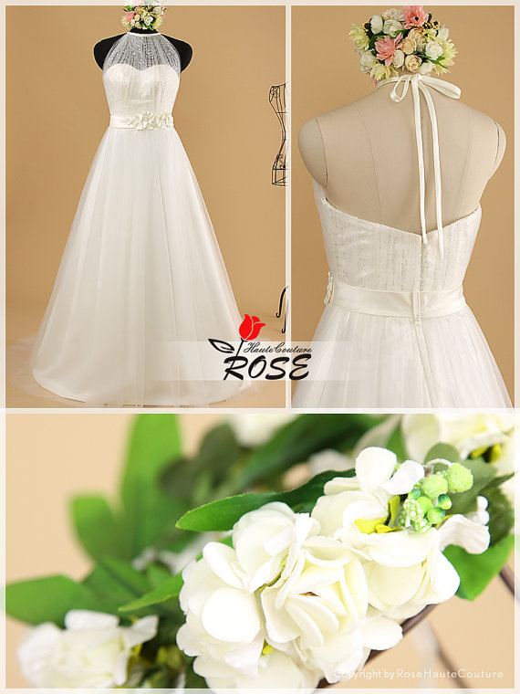 زفاف - Samples on Sale Ivory US Size 4  Unique Tulle-made Wedding Dresses with Handmade Flowers Details and Swarovski Crystals