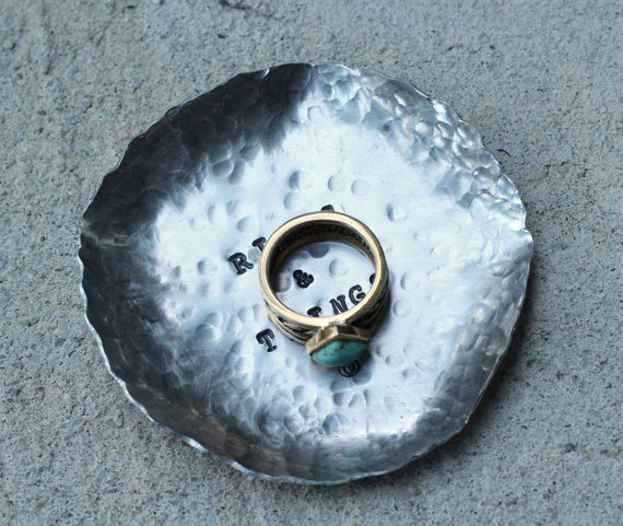 زفاف - Hand forged and hand stamped metal ring dish Personalized gift Item C-36A