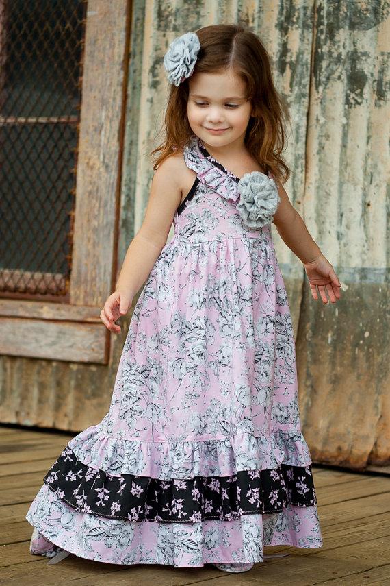 Hochzeit - Maxi Dress for Little Girls sizes 2T to 10, Pink Dress, Girls Dresses, Maxi Dresses, Long Dress, Flower Girl Dresses, Ruffle Dress