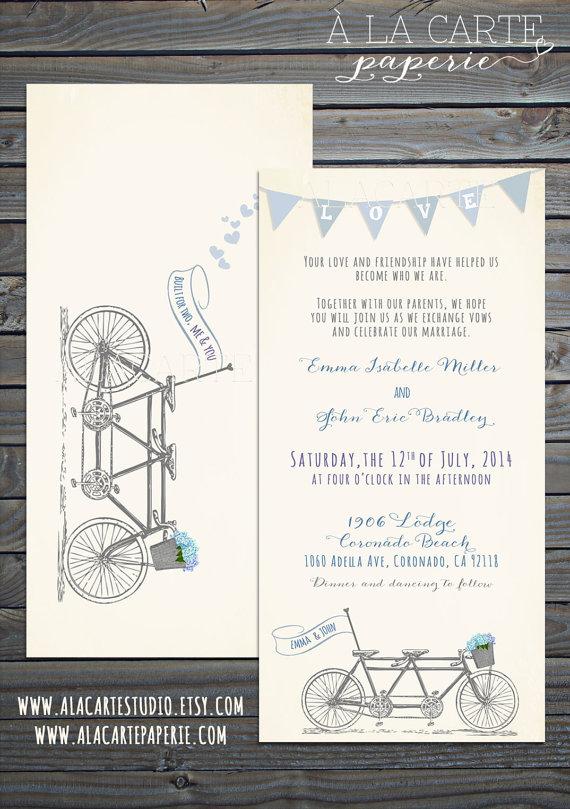 Hochzeit - Tandem Bike Wedding Invitation Suite - Invitation and RSVP